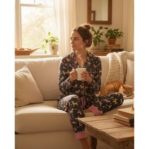 P.J. Salvage Cotton Dog Print Pajama Set Womens M Whimsical  Loungewear Cozycore